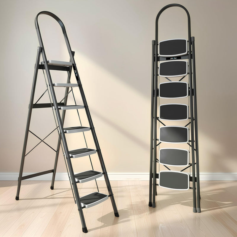 Plantex Steel 3 Step Ladder for Home/Wide Anti Skid 3 Step Ladder Foldable/5 Year Manufacturer Warranty By Plantex(Gray & White)