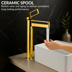 Plantex Wash Basin Mixer Tap/Brass Hot and Cold Tap for Basin/Pillar Spout for Wash Basin/Deck Mount - (Gold, 7881)-6