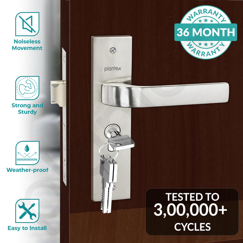 Plantex Heavy-Duty Door Lock Set - Main Door Lock Handle Set/ 6-Lever Lock Mechanism with 3 Years of Warranty/Mortise Lock with 3 Keys, Brass Lock Body & Cylinder (8107 - Matt)-2