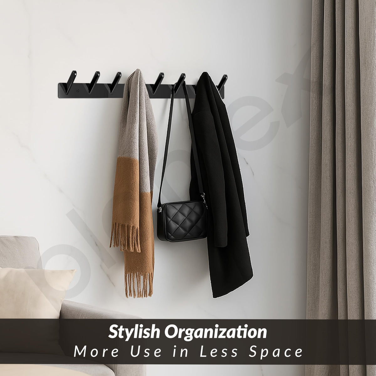 Plantex Wall Hooks for Hanging Cloth/Stainless Steel Towel Hangers/Bathroom Robe Hooks/Door Hangers/Square Wall Hook/Hook Rail for Hanging Keys - 8 Hooks (Pack of 2, PVD Black)-3