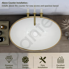 Plantex Tabletop Wash Basin for Bathroom/Designer Ceramic Basin/Countertop Vessel Sink Basin for Home/Hotel - (16016, White & Gold)-5