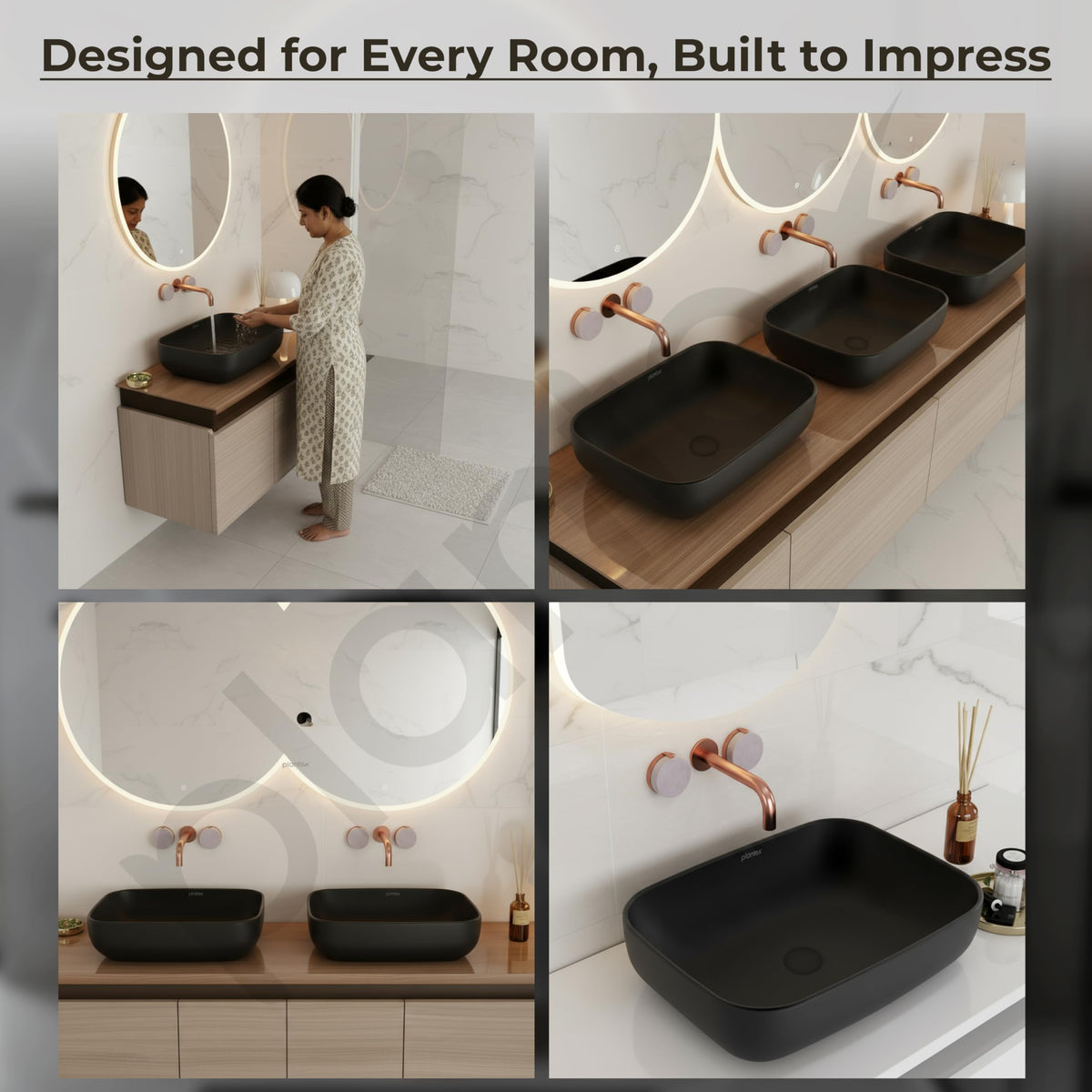 Plantex Ceramic Tabletop Basin Sink/Black Wash Basin for Bathroom/Washbasin for Restaurant/Hotel (Black -18 x 13 x 5.5 Inch)-5