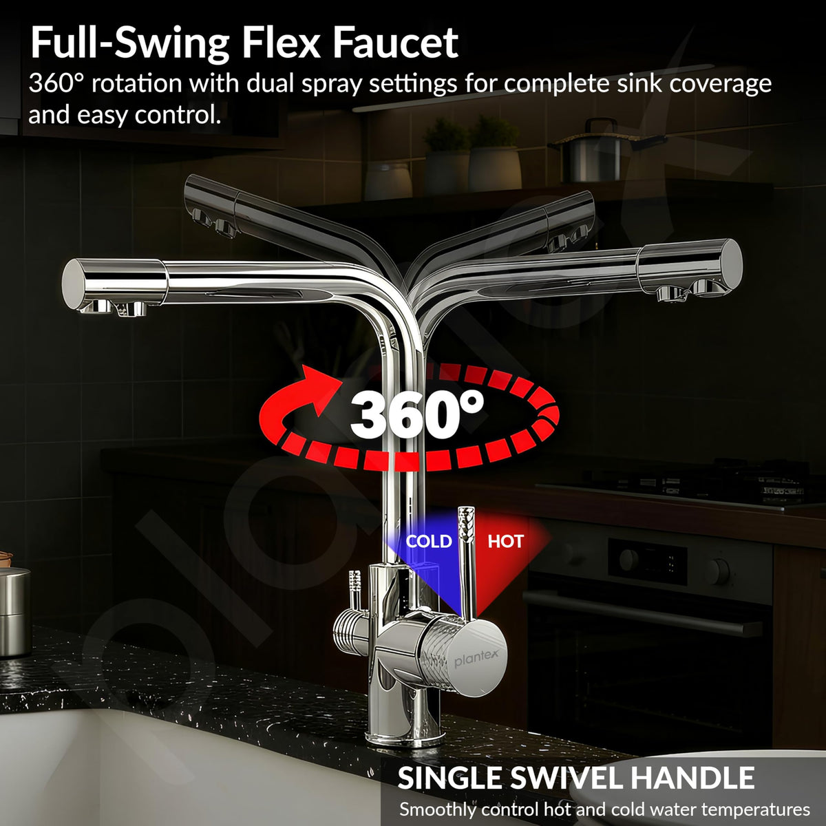Plantex Kitchen Sink Faucet/Kitchen Tap Handle Brass and Body is 304 Grade Stainless Steel/Double Handle Kitchen Mixer Tap Hot and Cold/360° Swivel Spout Sink Taps - (7908, Chrome)-5