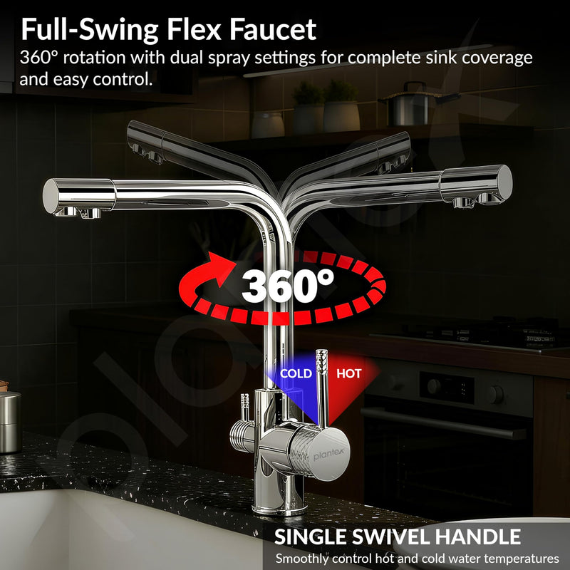 Plantex Kitchen Sink Faucet/Kitchen Tap Handle Brass and Body is 304 Grade Stainless Steel/Double Handle Kitchen Mixer Tap Hot and Cold/360° Swivel Spout Sink Taps - (7908, Chrome)-5