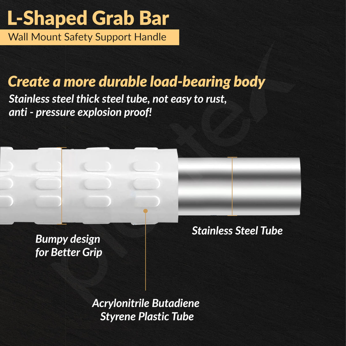 Plantex Stainless Steel Grab Bar/Wall Mounted Safety L Shaped Grab Bar for Bathroom/Grab bar for Toilet Senior Citizens - Pack of 1 (White)-3