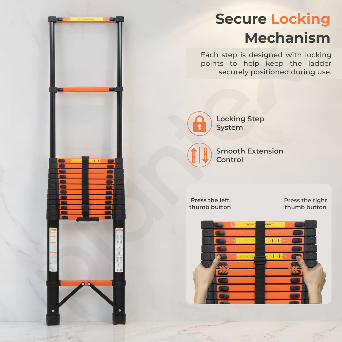 Plantex 5.9m (19.35 ft.) Telescopic Ladder/Carbon Steel 15-Steps Portable & Compact Ladder/Foldable Multipurpose Collapsible Ladder for Home & Outdoor Use - (Orange)-3