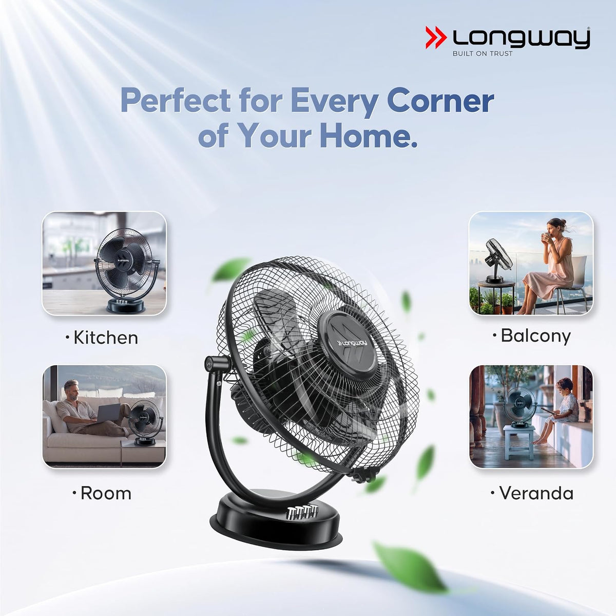 LONGWAY Speedy P1 300 mm/12 inch Ultra High Speed 3 Blade Anti-Dust Decorative Star Rated Table Fan (Black)-6