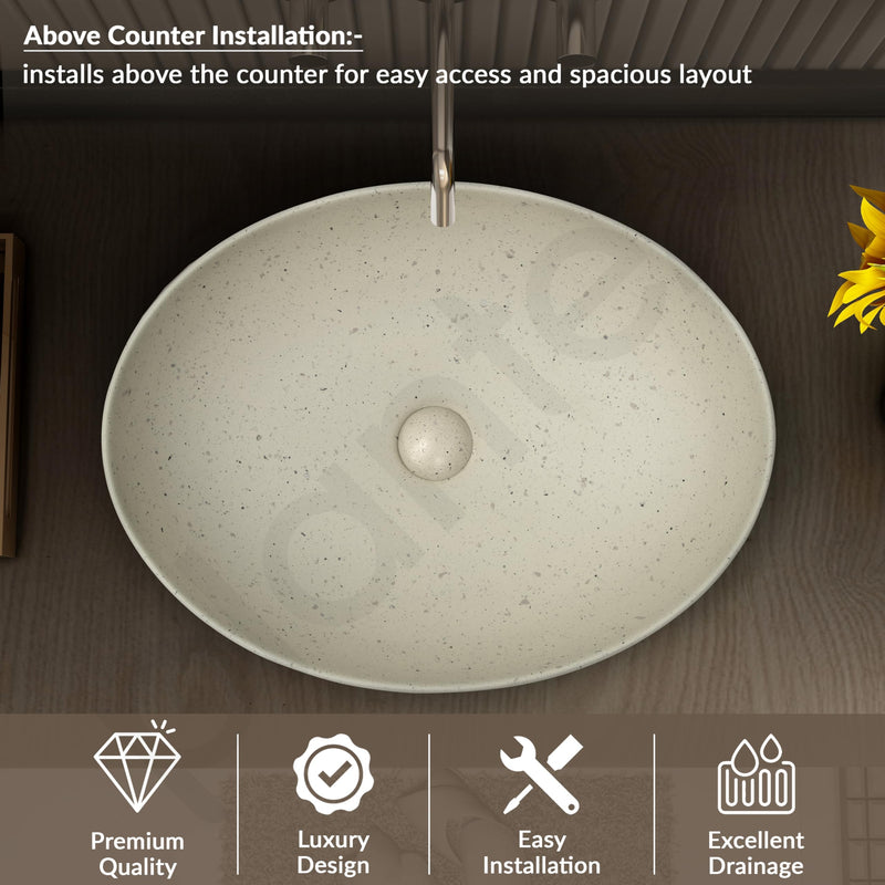 Plantex Table Top Wash Basin for Bathroom/Designer Ceramic Basin/Countertop Vessel Sink Basin/Wash Basin Over Counter for Home/Office (Beige - 20.5 x 15.5 x 5 Inch)-5