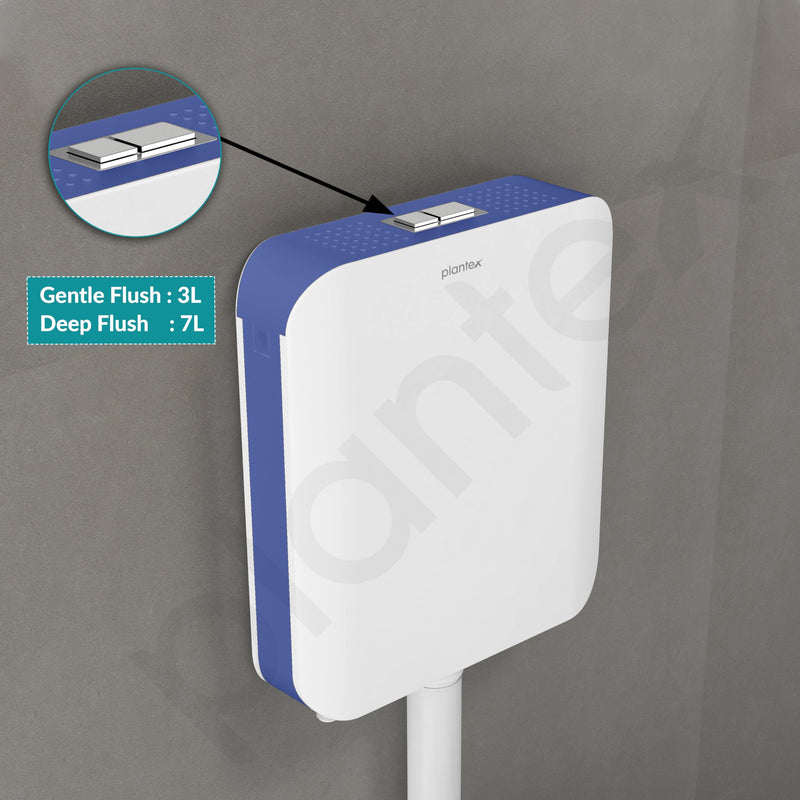 Plantex Commode Flush Tank for Toilet with 7 LTR Water Capacity/Dual Tone and Slim Polypropylene Flush Tank with Internal Accessories - Pack of 1 (Blue & White)-5