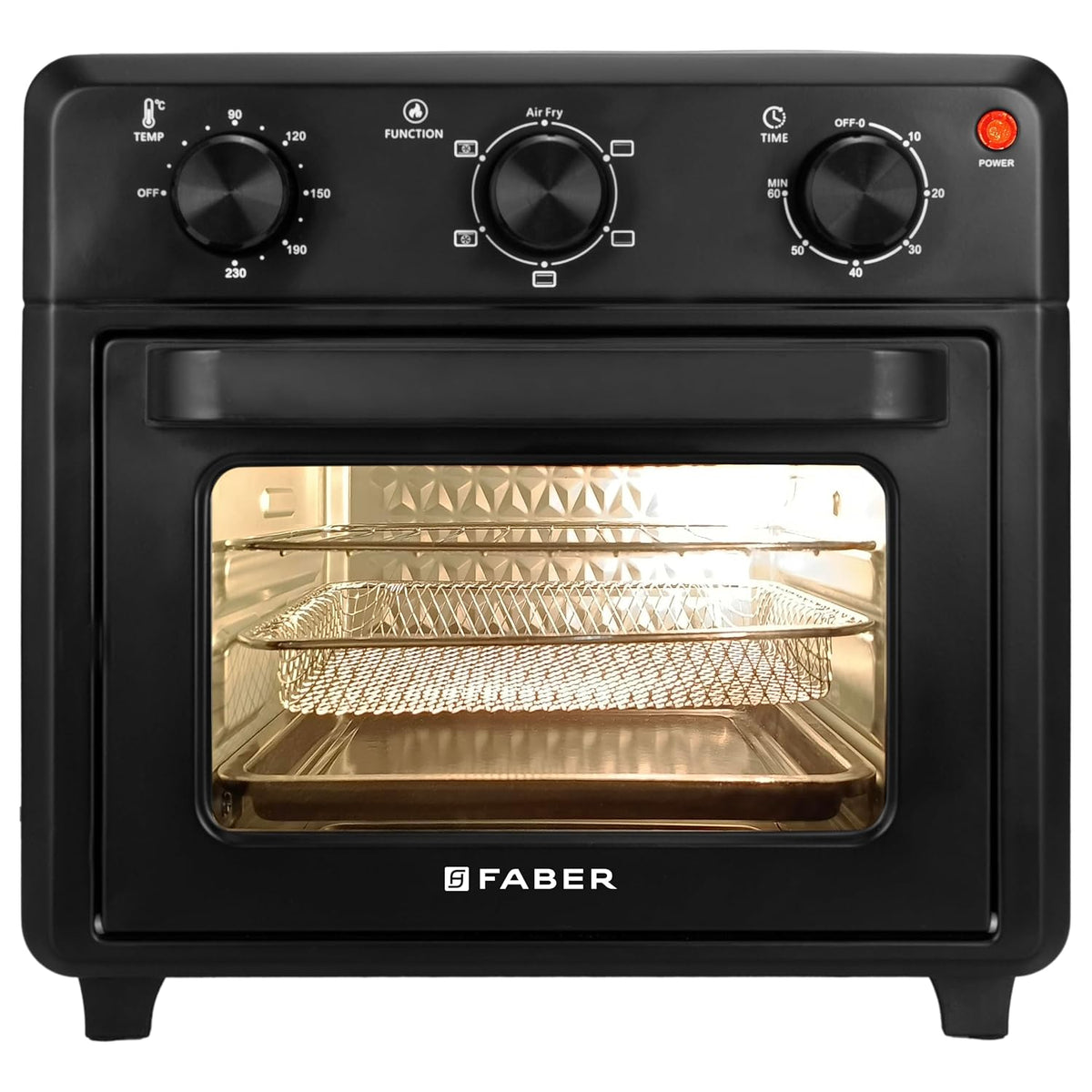 Faber Air Fryer Oven 18L 1500W | Bake Tray, Tray Handle & Crumb Tray | Dishwasher safe removable parts |6 Preset Auto Pr