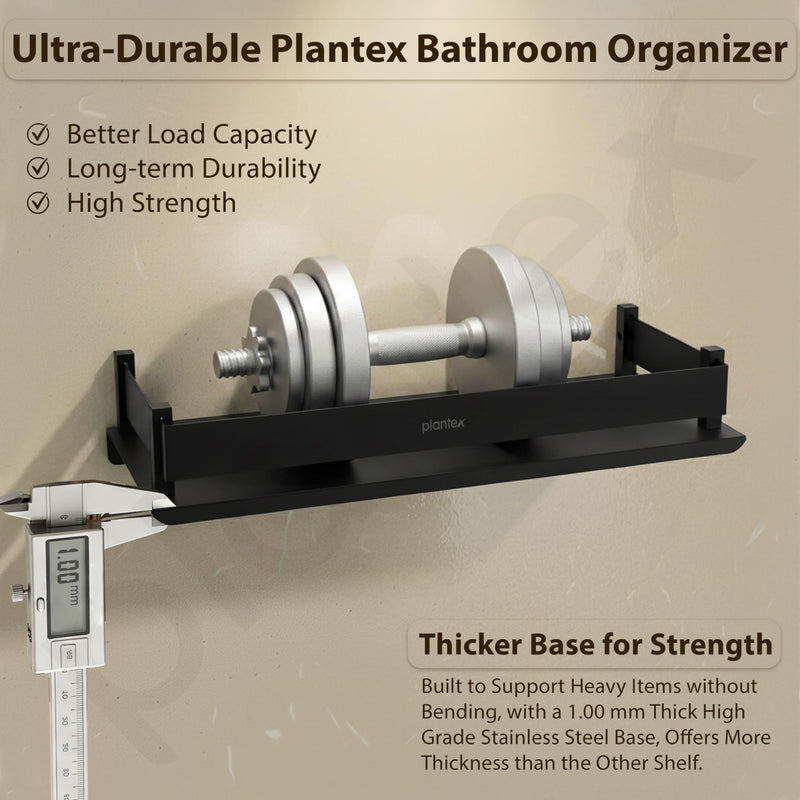 Plantex Stainless Steel Bathroom Shelf/Rack/Bathroom Organizer with Drill/Kitchen Storage Shelf/Wall Mounted Washroom Accessories (Matt Black - 12x5 inches)-4