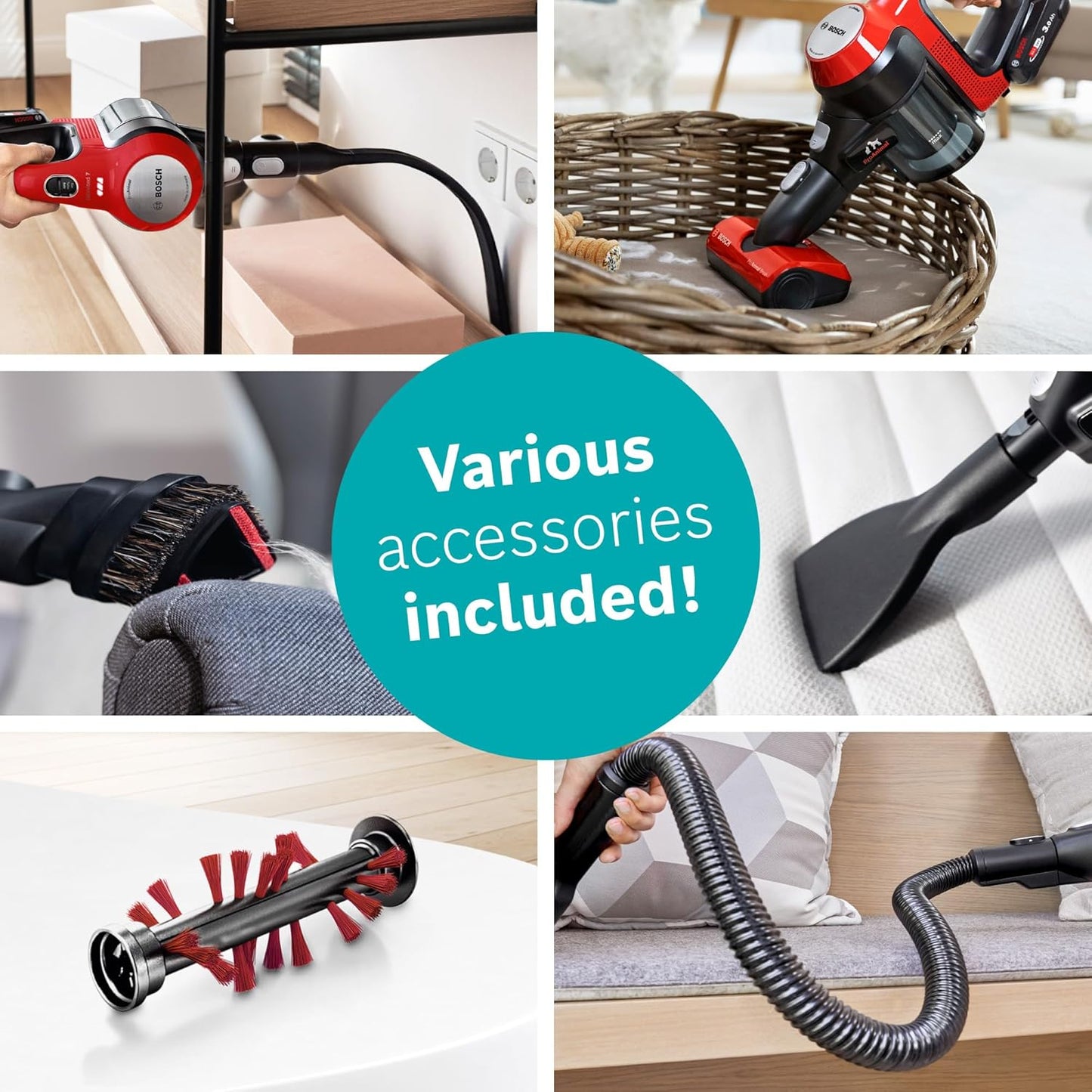 Bosch Unlimited 7 ProAnimal, Cordless Vacuum Cleaner with Rechargeable 3.0 Ah Battery and FlexTube, LED Lighting, 10 Year Motor Warranty, in Tornado Red