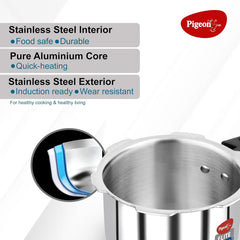 Pigeon by Stovekraft Elite Shine Tri-Ply Body Outer Lid Pressure Cooker, Induction and Gas Stove Compatible