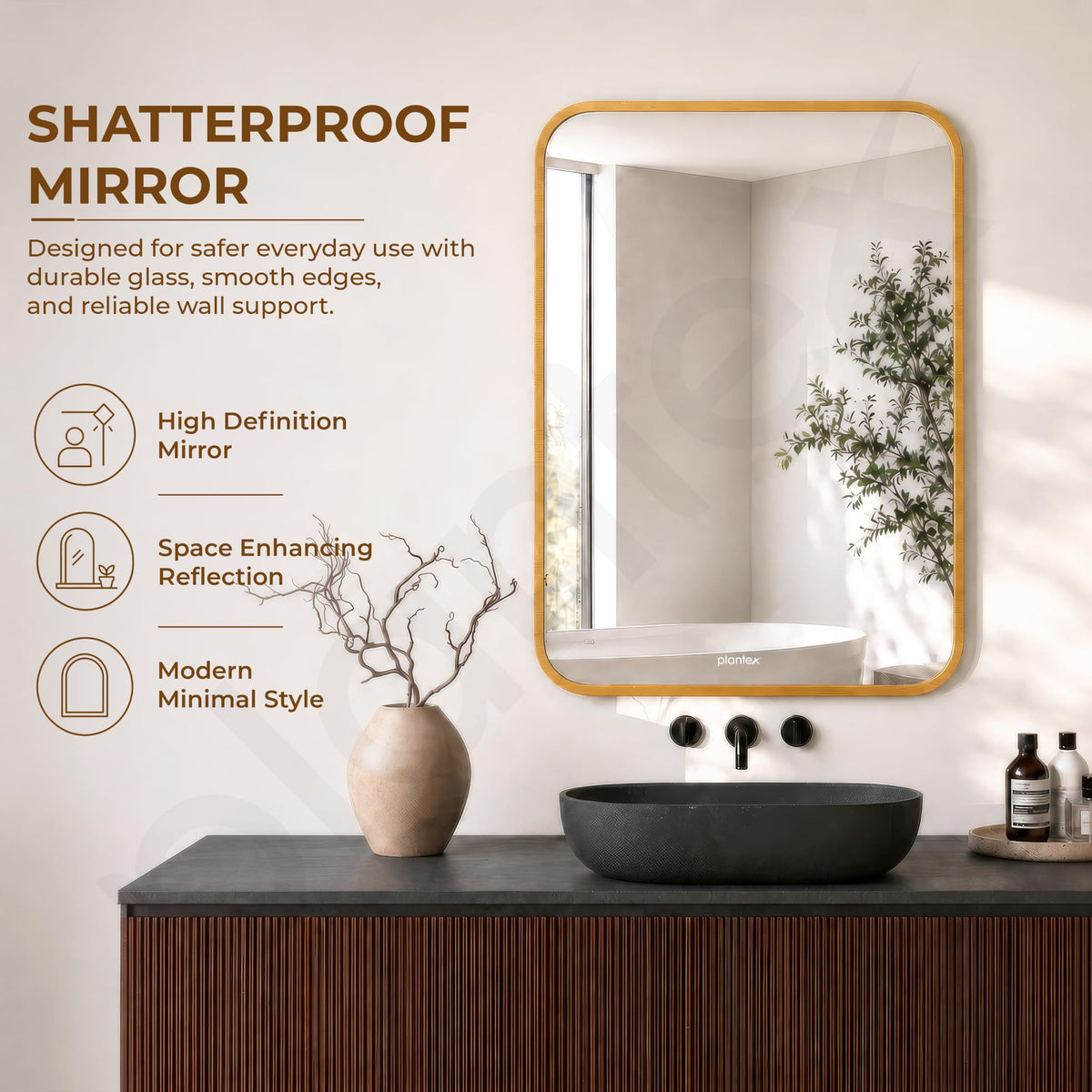 Plantex Aluminium Frame Mirror for Wall/Rectangle Wall Mount Mirror for Bedroom/Dressing Room/Living Room/Entryway - (18x24 Inch-Gold)-2