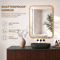 Plantex Aluminium Frame Mirror for Wall/Rectangle Wall Mount Mirror for Bedroom/Dressing Room/Living Room/Entryway - (18x24 Inch-Gold)-2