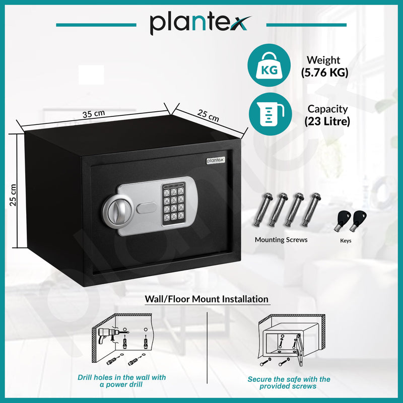 Plantex 23 Litre Safe Locker for Home/Electronic Safety Locker with Master & User PIN Code Access with Emergency Key/Hotel Safe Box/2 Years Warranty By Plantex - Black-2
