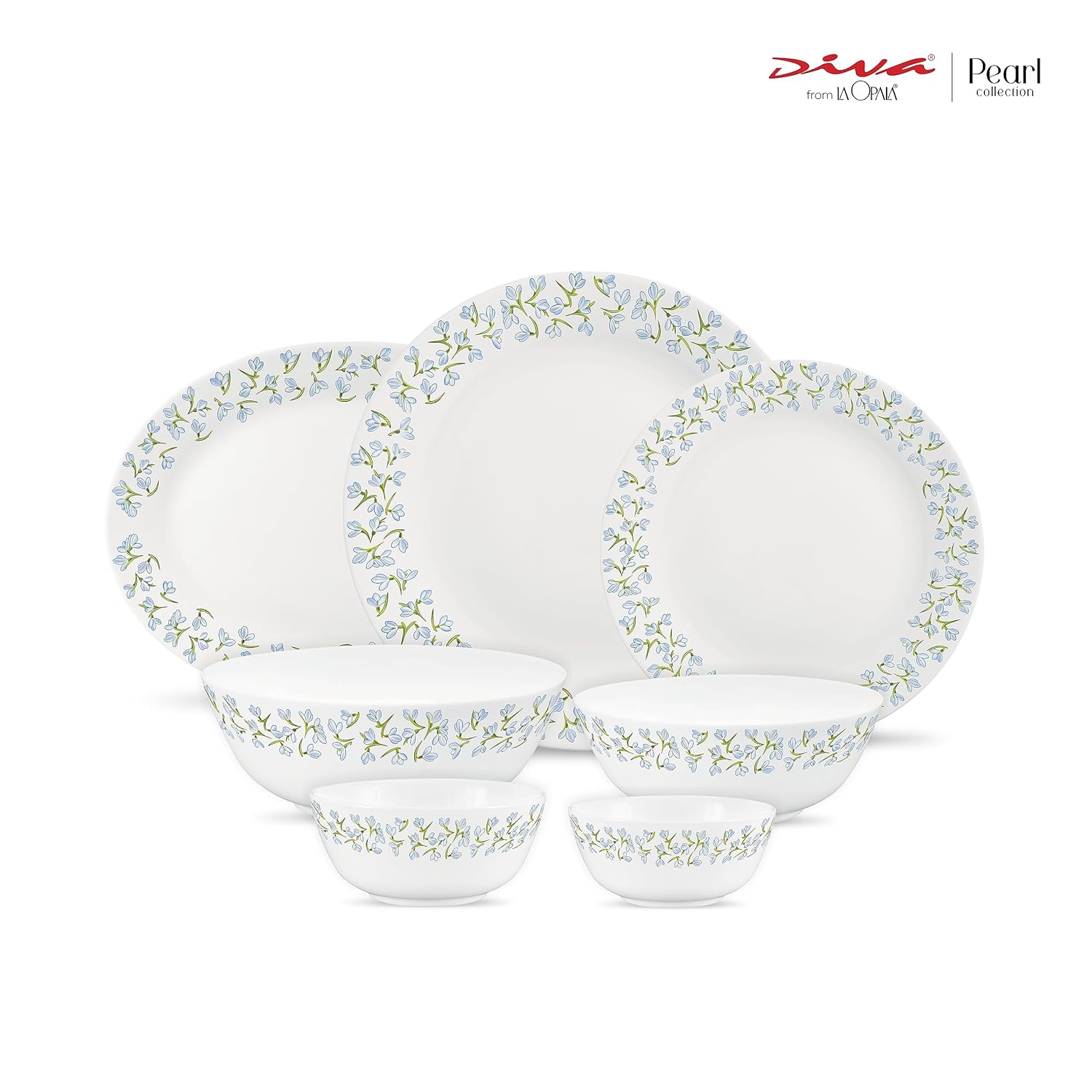 Diva by La Opala, Pearl Collection, Opal Glass Dinner Set 28 pcs, Silky Cluster, White