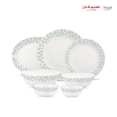 Diva by La Opala, Pearl Collection, Opal Glass Dinner Set 28 pcs, Silky Cluster, White