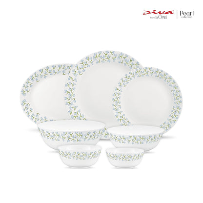 Diva by La Opala, Pearl Collection, Opal Glass Dinner Set 28 pcs, Silky Cluster, White