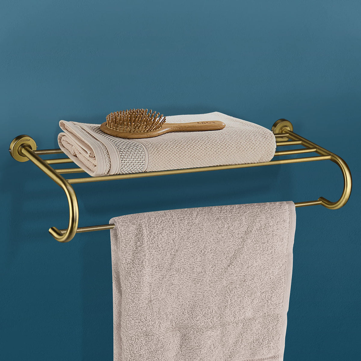Plantex 304 Grade Stainless Steel Bathroom Accessories Set of 3 - Towel Stand/Napking Hanger/Dual Soap Holder for Bathroom - Daizy (Brass Antique)-3