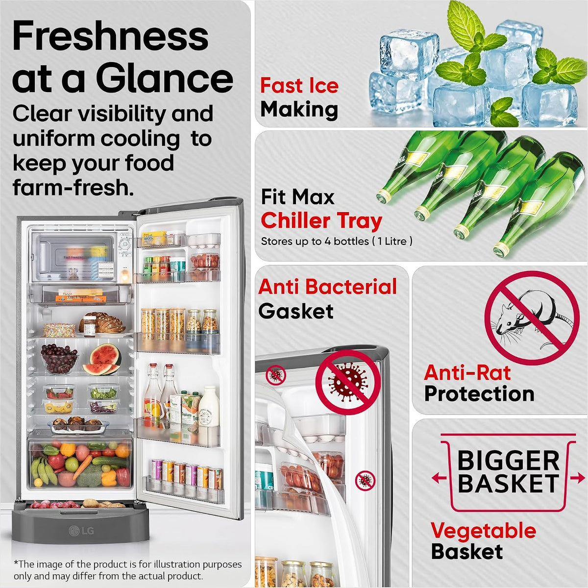 LG 224 L, 5 Star, Smart Inverter, Direct Cool Single Door Refrigerator (GLD2356ZAPZ, Shiny Steel, Base stand with Drawer)-6