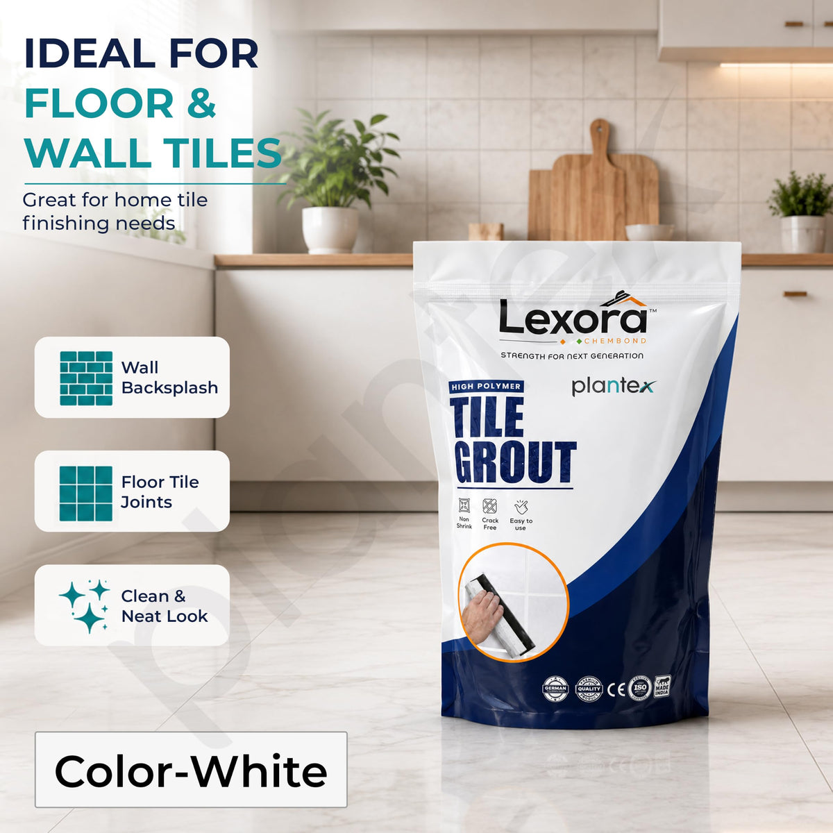 Plantex Lexora Premium Tile Grout/Waterproof Tile Gap Filler for Kitchen & Bathroom Wall Tiles Joint Filler/Crack Resistant/Chemical Resistant/Stain Resistant 1 kg (White)-6