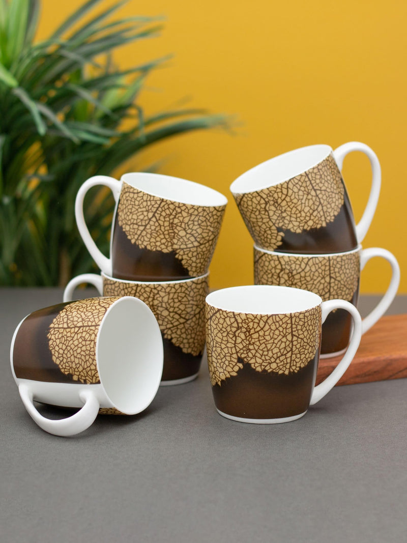 Clay Craft Fine Ceramic Tea/Coffee Cup Set of 6-200 ml Each (Alton Hilton 379), Tea Cup Set of 6, Microwave & Dishwasher Safe, Mugs for Coffee, Cups Set of 6, Mug Set, Gift Set, Ideal for Gifting