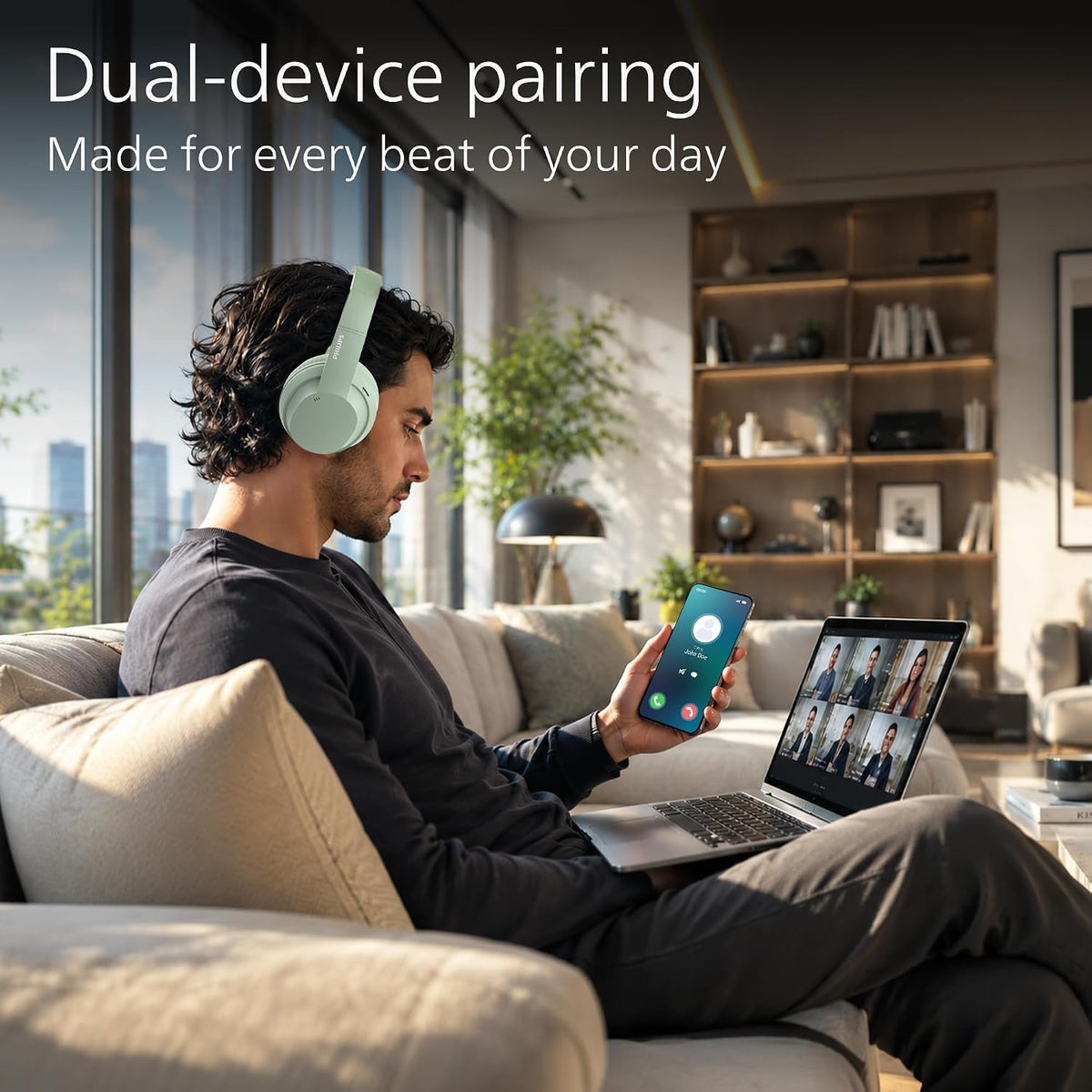 Philips TAH4050 Wireless Bluetooth Headphones with Mic, 40mm Dynamic Drivers, Bluetooth 6.0 (TAH4050-GR)