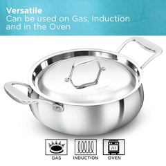 Hawkins 3L Pro Triply Stainless Steel Handi with Steel Handles and Steel Lid, Silver (PSH30S)