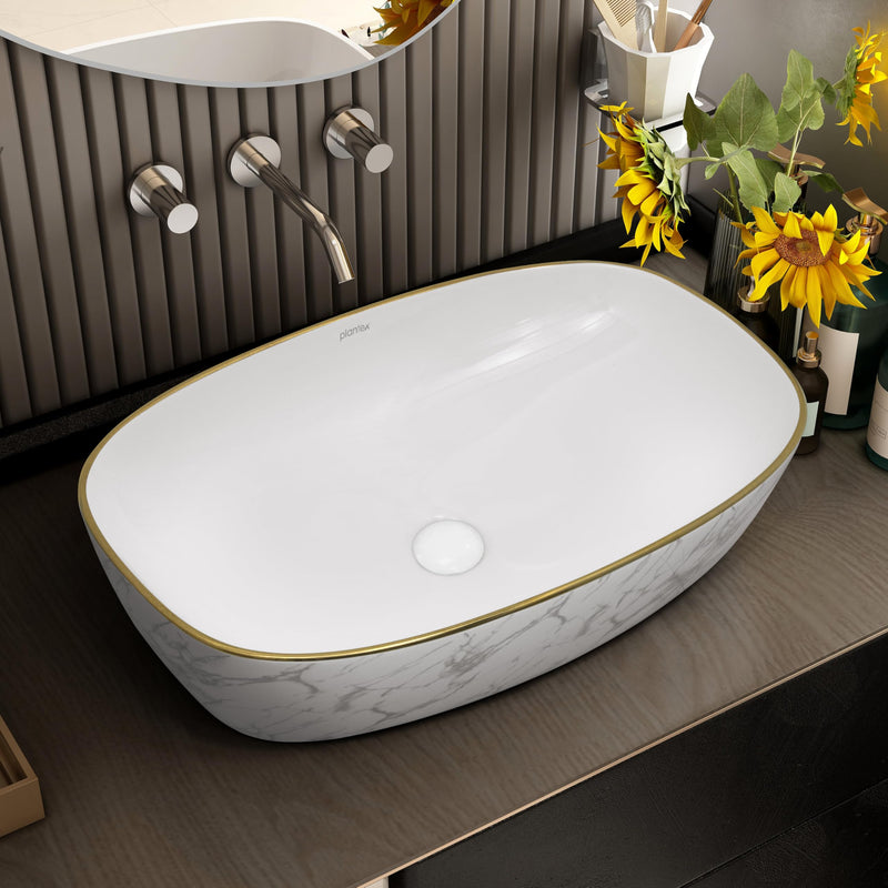 Plantex Ceramic Wash Basin for Bathroom/Table Top Ceramic Basin/Washbasin for Bathroom (White - 24 x 15 x 5.5 Inch)-1