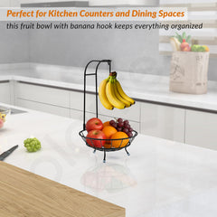 Plantex Metal Fruit Basket with Hook/2-in-1 Banana Stand/Fruit Hanger & Vegetable Bowl for Dining Table & Kitchen -(Black)-5