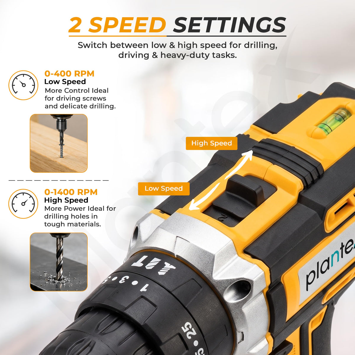 Plantex 21V Cordless Drill Machine for Home/10mm Chuck Electric Screwdriver & Power Drill Kit with 2 Lithium-Ion Batteries, Charger, Accessories & Storage Case (ML-D005, Yellow)-3