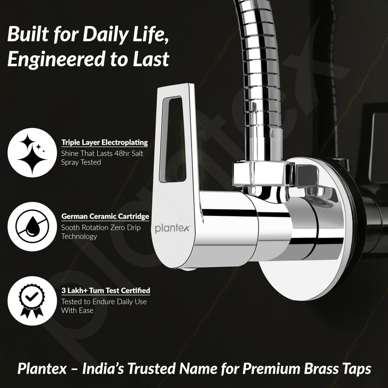 Plantex Pure Brass Angular Stop Cock/Stop Cock for Bathroom/Angular Valve for Wash Basin Connection with Brass Wall Flange & Teflon Tape - Pack of 1 (3205, Chrome)-4