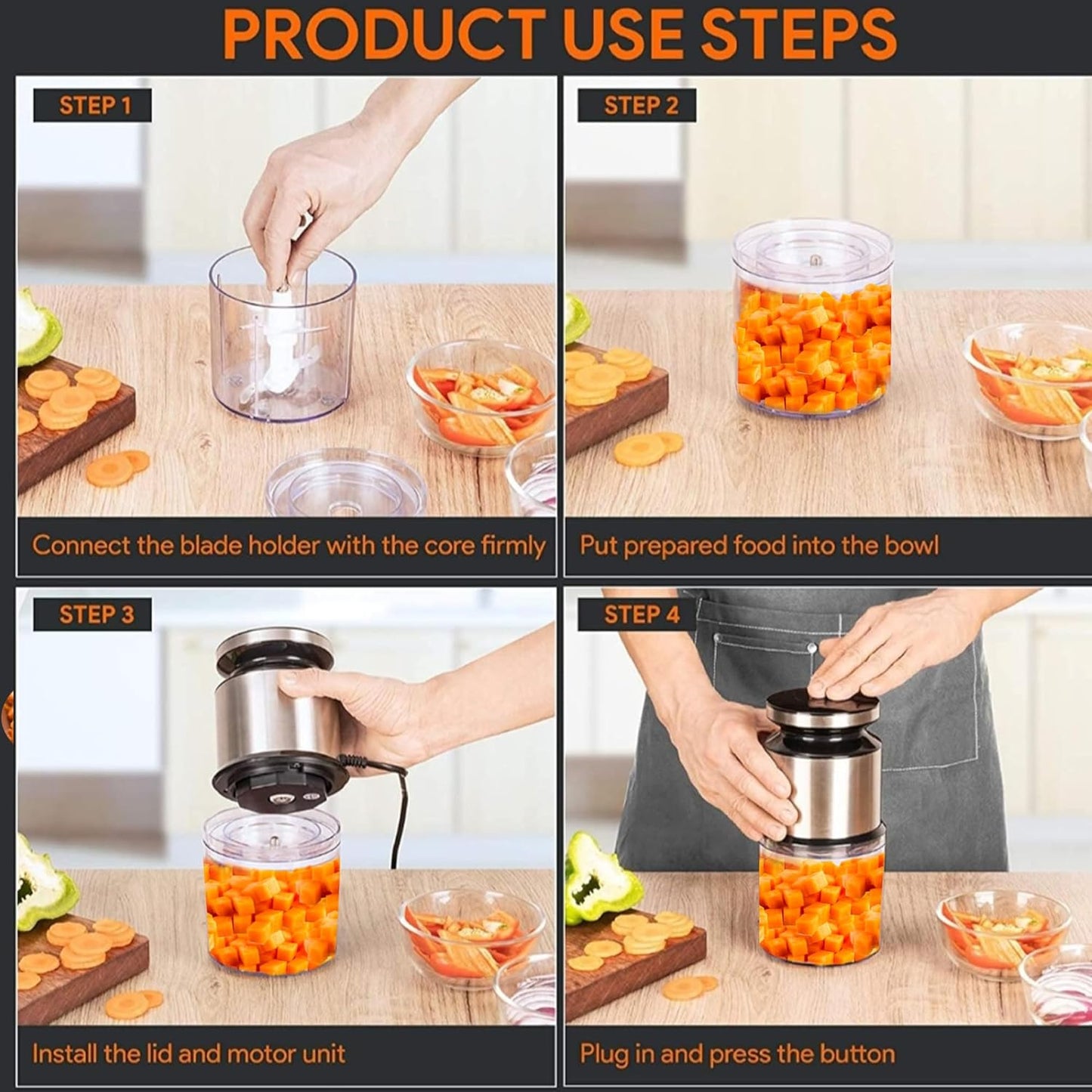 Pigeon Ultra Fast Electric 300 Watts Electric Chopper For Kitchen, Twin Blade Technology, 600 Ml 'Chop-N-Store' Plastic Bowl With Lid, Vegetable Chopper, Cutter, Chop, Mince, Dice, Whisk, Blend, Red