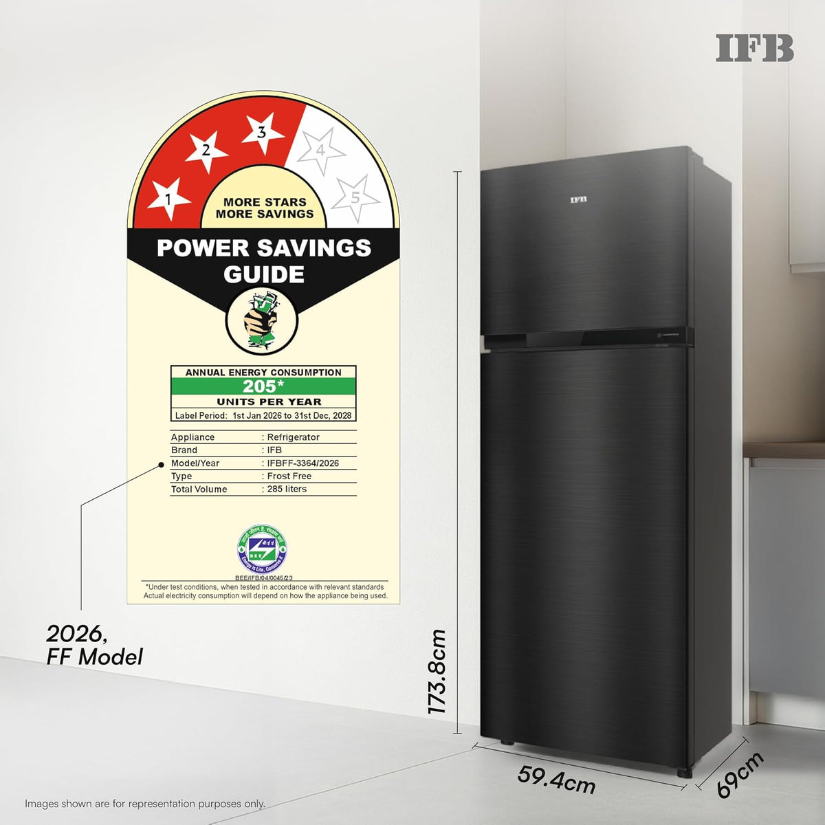 IFB 285L 3 Star 10 in 1 Convertible, Advanced Inverter Frost-Free Double Door Refrigerator with 30 Hrs Cooling Retention