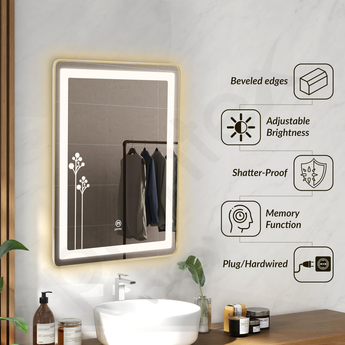 Plantex LED Bathroom Mirror with 3 Tone/Rectangle Mirror for Living Room/Bedroom/Dressing Room - (HM-005, 18 X 24 Inch)-2