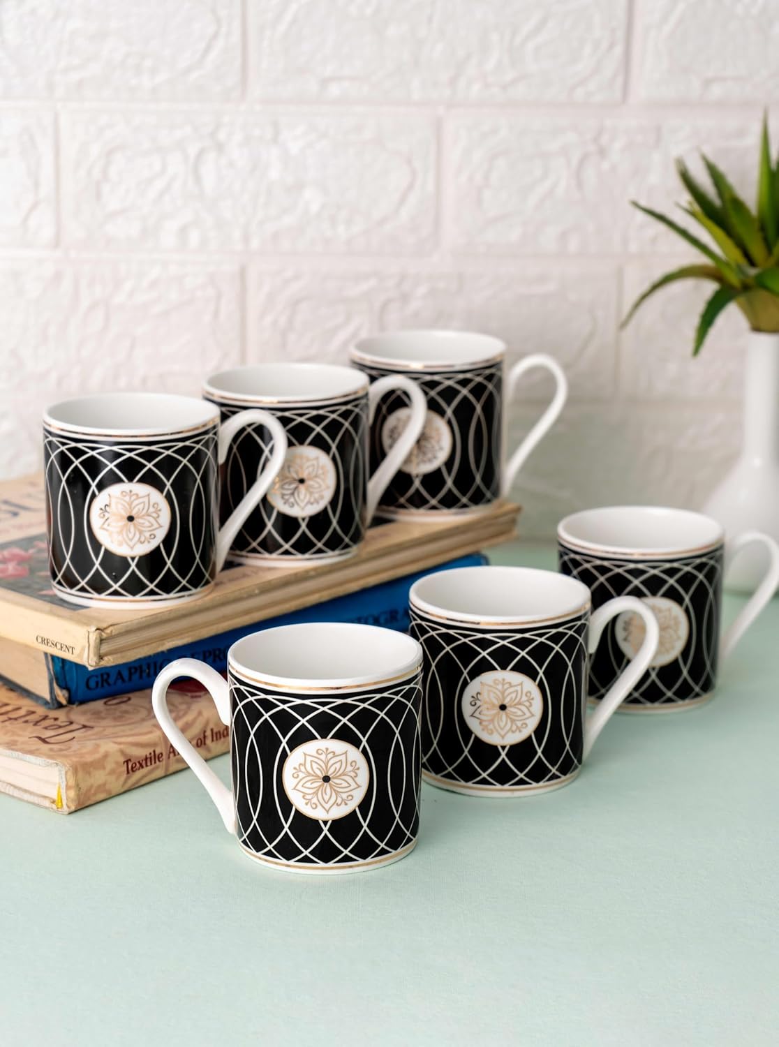 Clay Craft Fine Ceramic Melon Noir Tea/Coffee Cup Set of 6-220 ml Each (N403) Perfect for Afternoon Tea, Gifts, and Home Decor, Elegant Ceramic Mugs, Modern Milk Mugs, Coffee Mugs,