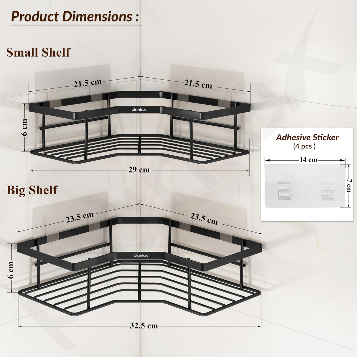 Plantex Alloy Steel Self Adhesive Bathroom Shelf Rack/Bathroom Organizer Without Drill/Corner Shelf for Bathroom Wall/Kitchen Corner Shelves Self Adhesive/Shelves for Kitchen-Pack of 2(Black)-2