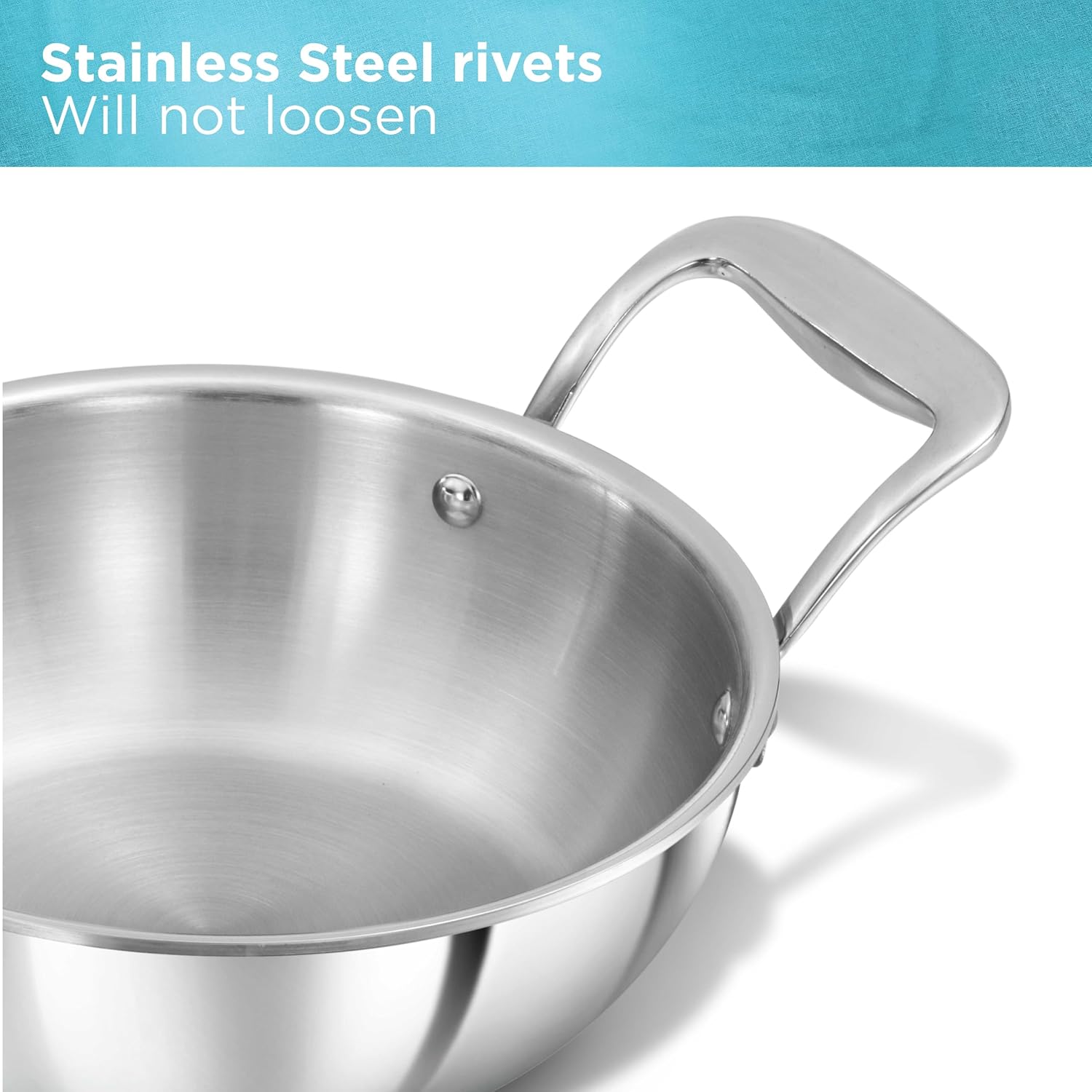 Hawkins Pro 1.5 Litre Deep-Fry Pan, Triply Stainless Steel Kadhai with Steel Handles and Steel Lid, Small Kadhai, Silver (PSK15S)