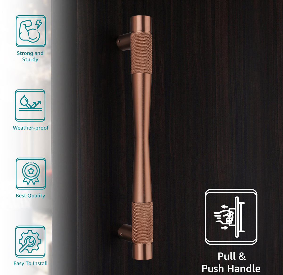 Plantex 14 inch Main Door Handle/Handles for Main Door/Wooden & Glass Door Handle/Pull & Push Handles for All the Doors of House, Office, Hotels (PVD Rose Gold, Pack of 1) - 3 Years Warranty-2