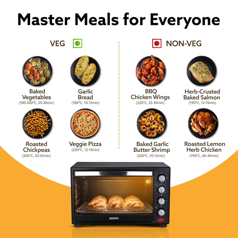 AGARO Marvel 48 Liters Oven Toaster Griller, Motorised Rotisserie and Convection Cake Baking OTG with 3 Heating Mode, (Black)