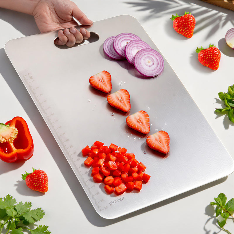 Plantex Chopping Board/Steel Chopper Board for Kitchen Use/Vegetable Cutting Pad with Easy-to-Move Handle with Hygienic Surface - (31 x 20.5 x 0.1 Cm)-1