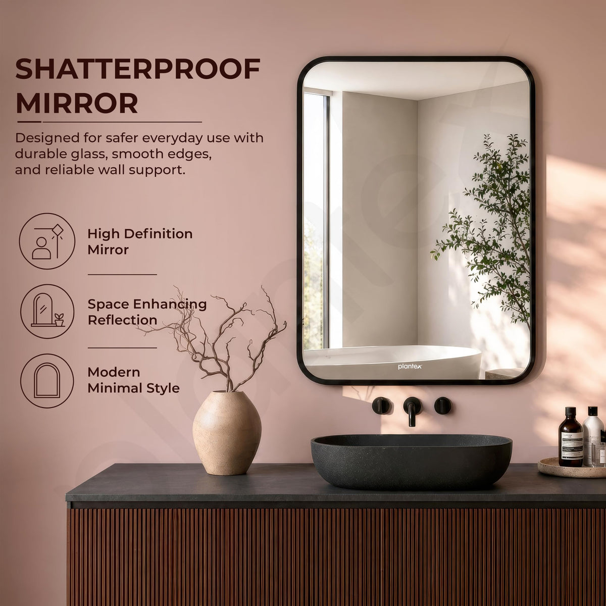 Plantex Aluminium Frame Mirror for Wall/Rectangle Wall Mount Mirror for Bedroom/Dressing Room/Living Room/Entryway - (18x24 Inch-Black)-2