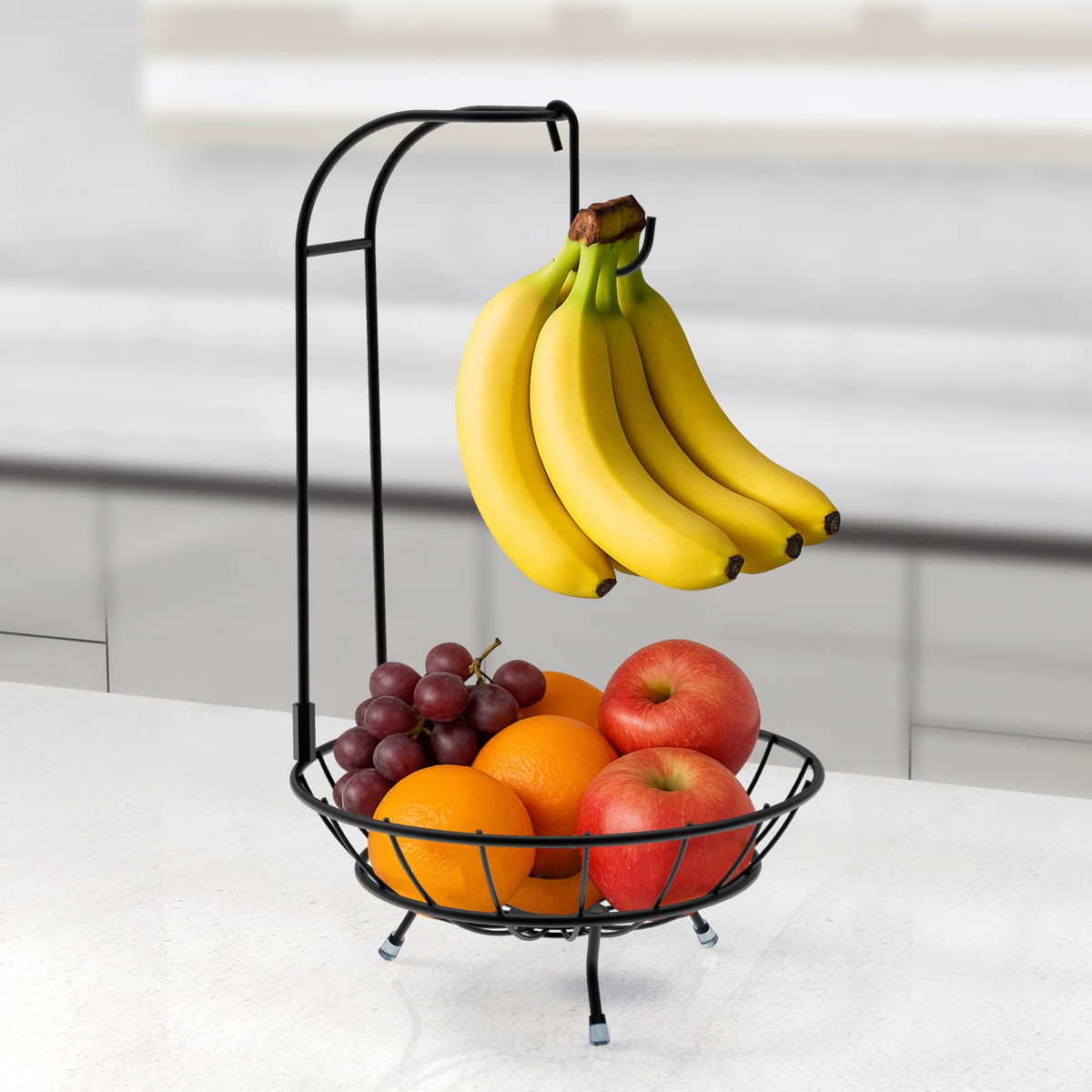 Plantex Metal Fruit Basket with Hook/2-in-1 Banana Stand/Fruit Hanger & Vegetable Bowl for Dining Table & Kitchen -(Black)-1
