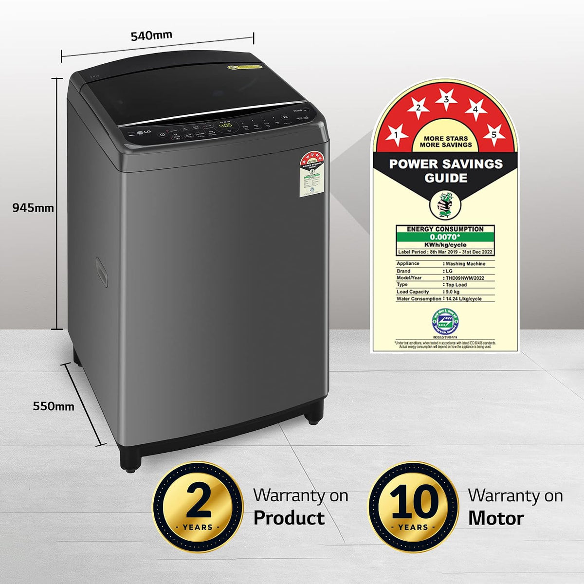 LG 9 Kg 5 Star Inverter Wi-Fi Fully-Automatic Top Loading Washing Machine Appliance (THD09NWM, Middle Black, AIDD Technology & TurboWash)-5