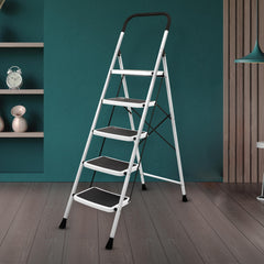 Plantex Stylo Heavy-Duty Mild-Steel Folding 6 Step Ladder for Home with Advanced Locking System/Wide Anti-Skid Step Ladder (Black & Blue)