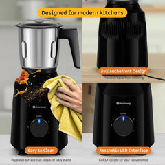 Atomberg Xiana 750 Watt Mixer Grinder | 3 Multipurpose Stainless Steel Jars | Coarse Mode for Silbatta-like Textures | Powerful Intelligent Motor | Easy Fault LED Indication | Gloss Black
