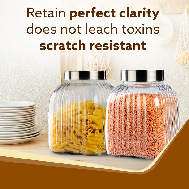 AGARO Elegant Glass Jar 3500 ml, Steel Lid, Storage Glass Container, Transparent, Kitchen Organiser, Multipurpose Jar