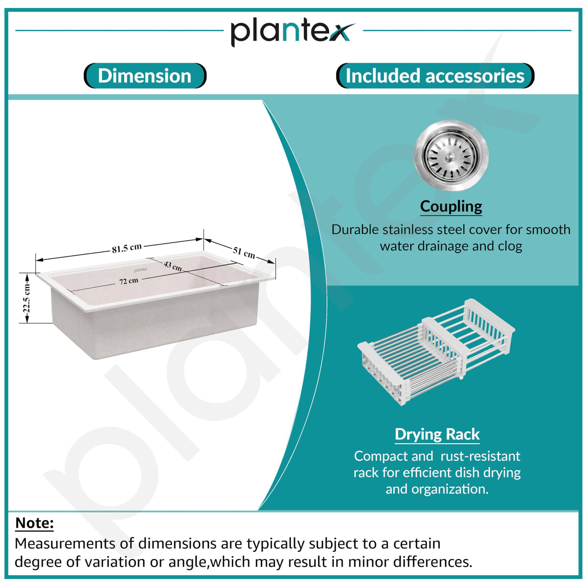 Plantex Undermount Sink for Kitchen/Quartz Acrylic Kitchen Sink with 10 Years Warranty by Plantex/Granite Single Bowl Sinks with Coupling (Rayon 32x20 Inches)-4