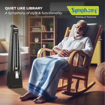 Symphony Surround B Personal Tower Fan | Silent Tower Fan for Home | BLDC Turbo Throw | Touchscreen Control Panel | Remote Control | Low Power Consumption | Black